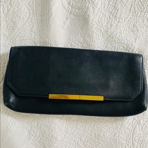J. Crew Claremont Clutch Black Leather w Dust Bag